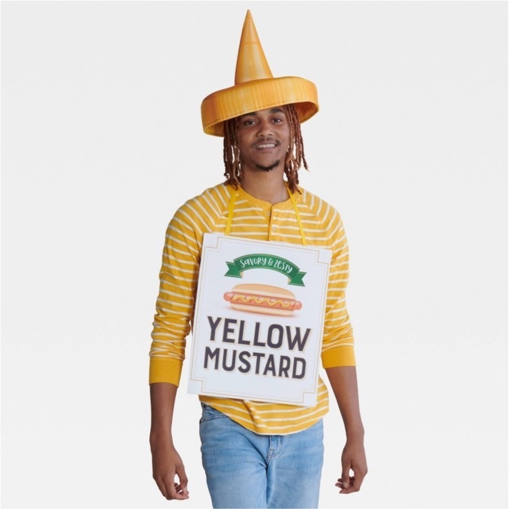 NWT Adult 2PC Mustard Halloween Costume Accessory Set Headpiece & Labels One Sz